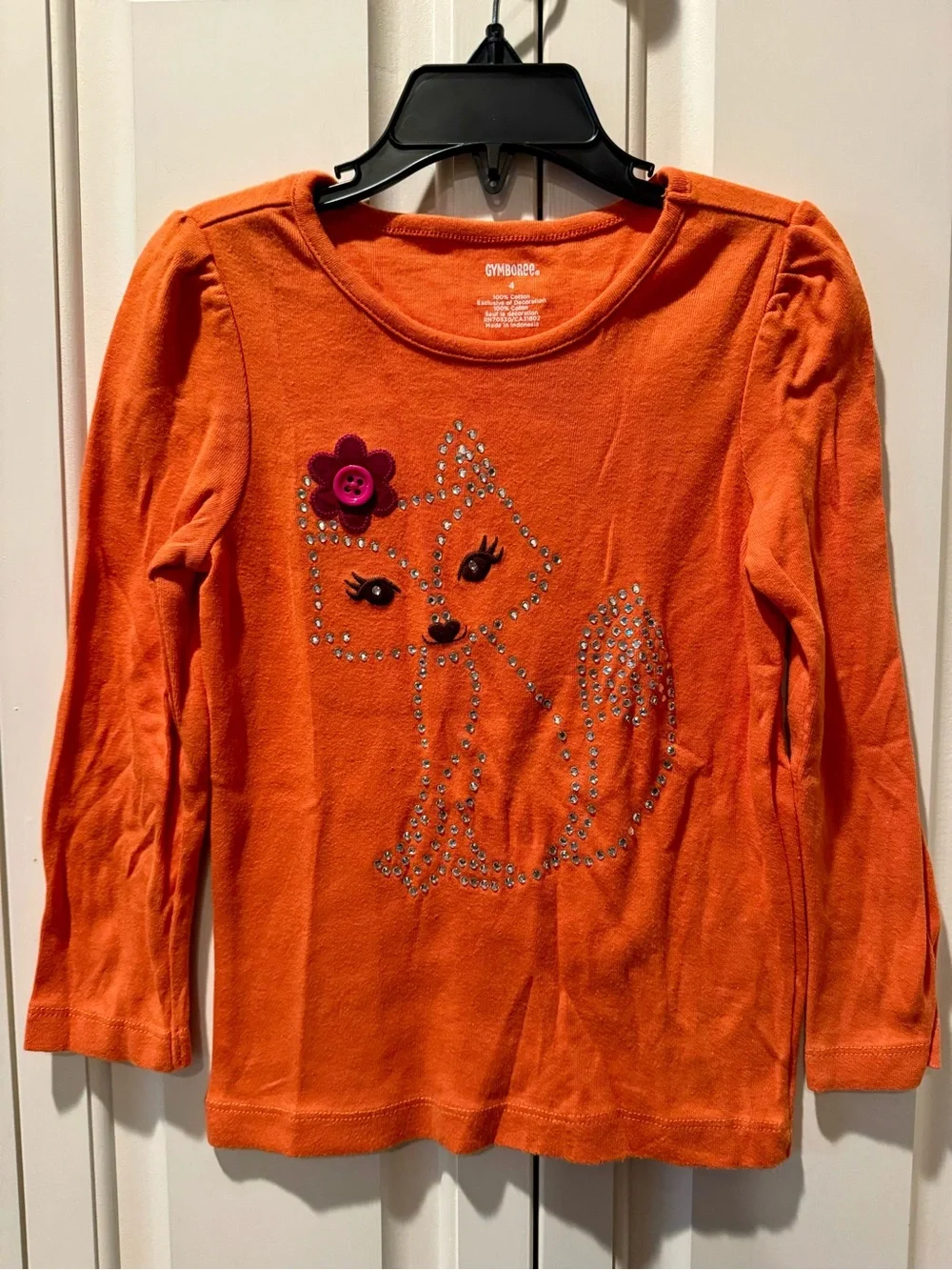 Girl’s Gymboree Orange Long-Sleeve Sparkle Fox Tee - Size 4